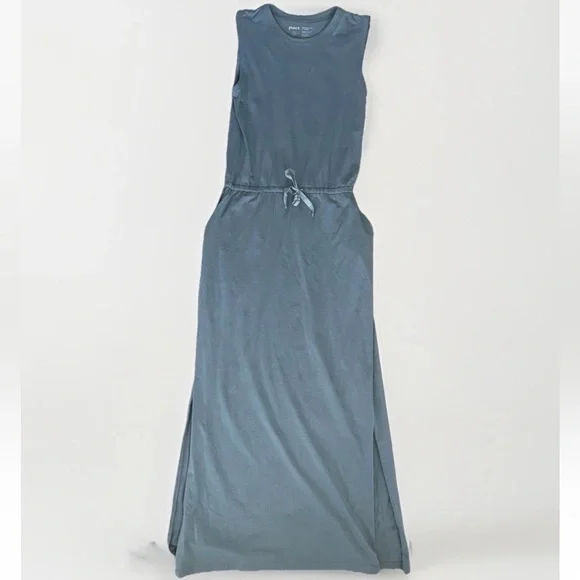 Pact Organic Cotton Relaxed Slub Tank Maxi Dress Small Side Slits Pockets Slate - Picture 7 of 8